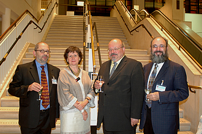 [l-r] Andrew Wilson, National Archives of Australia; Helen Shenton, Head of Collection Care, The British Library; Horst Forster, Director, Directorate of Information and Media, The European Commission with Adam Farquhar.